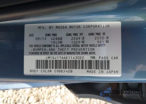 2014 Mazda Mazda6 I Touring z USA, uszkodzony, nr VIN JM1GJ1T66E1143022